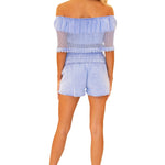 'Bay' Off Shoulder Mesh Top Blue - Seaspice Resort Wear
