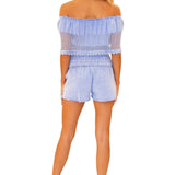 'Bay' Off Shoulder Mesh Top Blue - Seaspice Resort Wear
