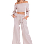 'Belle' Shirred Long Sleeve Top Baby Beige - Seaspice Resort Wear