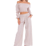 'Belle' Shirred Long Sleeve Top Baby Beige - Seaspice Resort Wear
