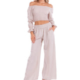 'Belle' Shirred Long Sleeve Top Baby Beige - Seaspice Resort Wear