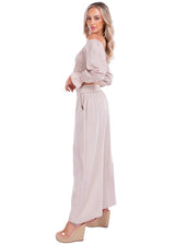 'Belle' Shirred Long Sleeve Top Baby Beige - Seaspice Resort Wear