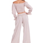 'Belle' Shirred Long Sleeve Top Baby Beige - Seaspice Resort Wear