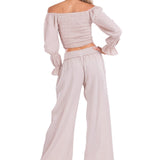 'Belle' Shirred Long Sleeve Top Baby Beige - Seaspice Resort Wear