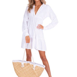 'Bianca' Long Sleeve Tunic Dress White - Seaspice Resort Wear