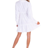 'Bianca' Long Sleeve Tunic Dress White - Seaspice Resort Wear
