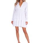 'Bianca' Long Sleeve Tunic Dress White - Seaspice Resort Wear