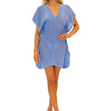 100% Cotton 'Aquamarine' Mesh Cotton Cover-Up Blue - Seaspice Resort Wear