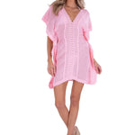 100% Cotton 'Aquamarine' Mesh Cotton Cover-Up Baby Pink - Seaspice Resort Wear