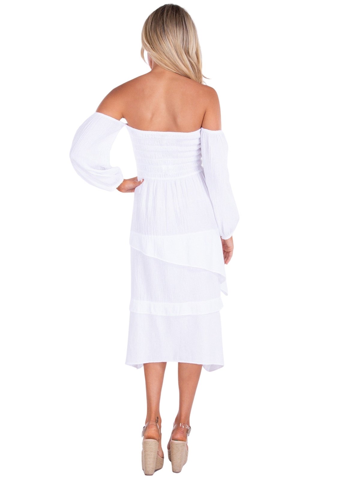 Calliope' Off Shoulder Midi Dress White - Seaspice Resort Wear