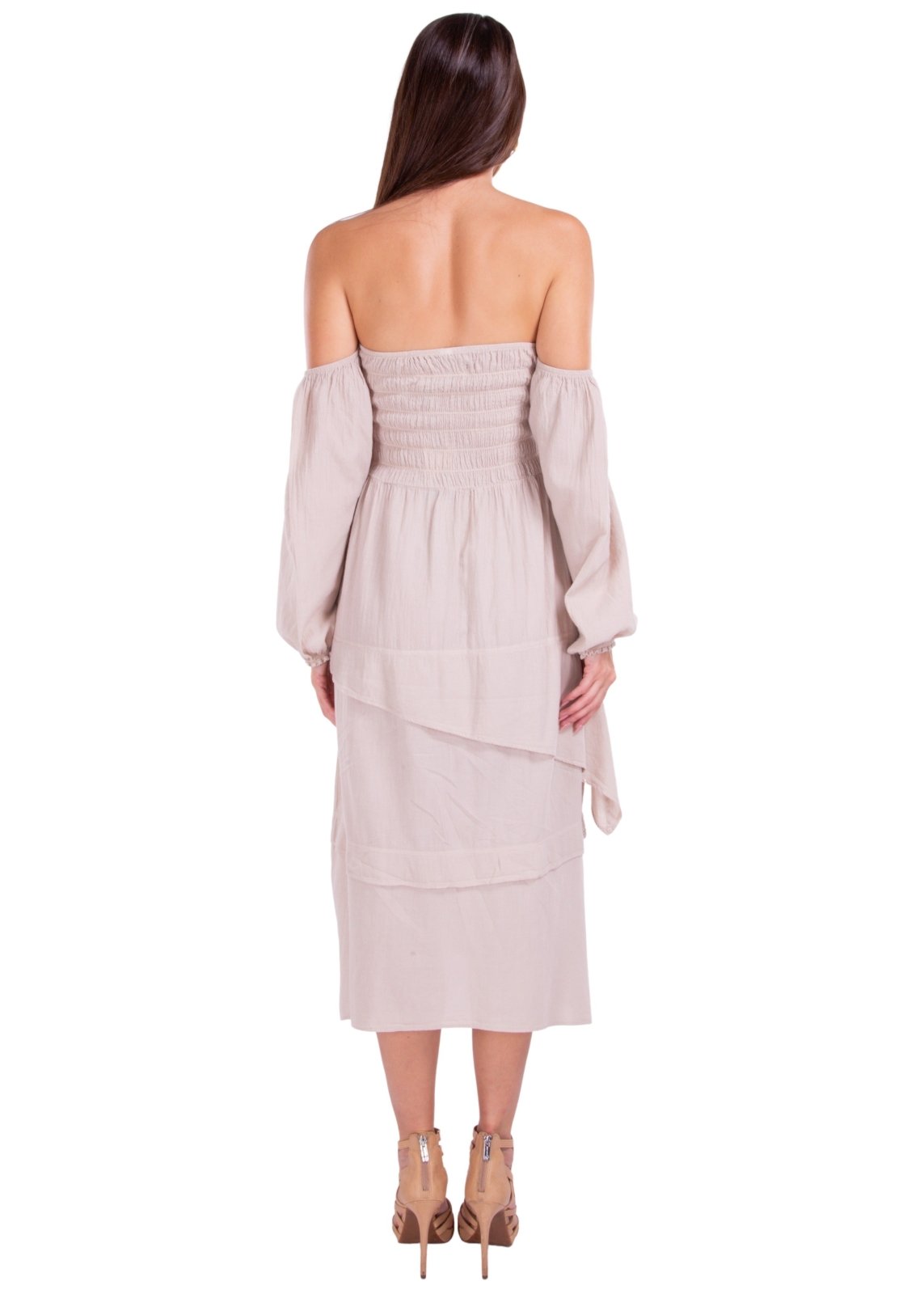 Calliope' Off Shoulder Midi Dress Baby Beige - Seaspice Resort Wear