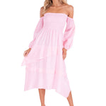 Calliope' Off Shoulder Midi Dress Baby Pink - Seaspice Resort Wear