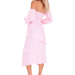 Calliope' Off Shoulder Midi Dress Baby Pink - Seaspice Resort Wear