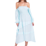 Calliope' Off Shoulder Midi Dress Baby Turquoise - Seaspice Resort Wear