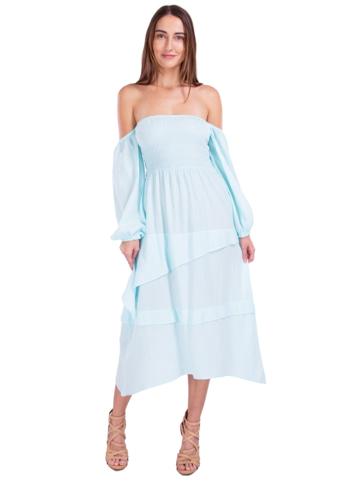 Calliope' Off Shoulder Midi Dress Baby Turquoise - Seaspice Resort Wear