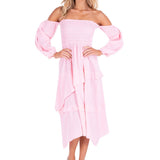 Calliope' Off Shoulder Midi Dress Baby Pink - Seaspice Resort Wear
