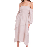 Calliope' Off Shoulder Midi Dress Baby Beige - Seaspice Resort Wear