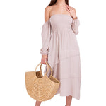 Calliope' Off Shoulder Midi Dress Baby Beige - Seaspice Resort Wear