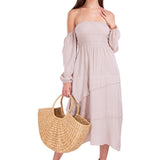 Calliope' Off Shoulder Midi Dress Baby Beige - Seaspice Resort Wear