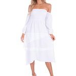 Calliope' Off Shoulder Midi Dress White - Seaspice Resort Wear