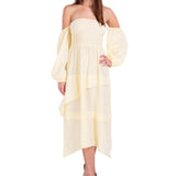Calliope' Off Shoulder Midi Dress Baby Yellow - Seaspice Resort Wear