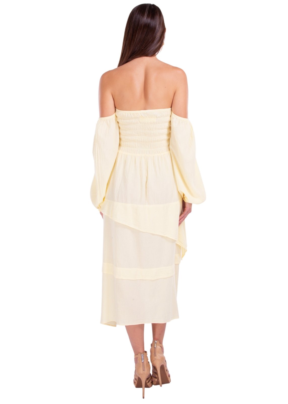 Calliope' Off Shoulder Midi Dress Baby Yellow - Seaspice Resort Wear