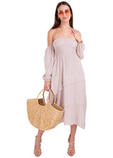 Calliope' Off Shoulder Midi Dress Baby Beige - Seaspice Resort Wear