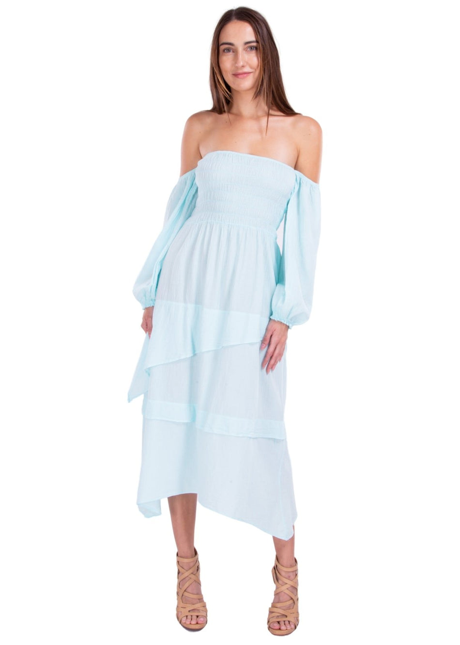 Calliope' Off Shoulder Midi Dress Baby Turquoise - Seaspice Resort Wear