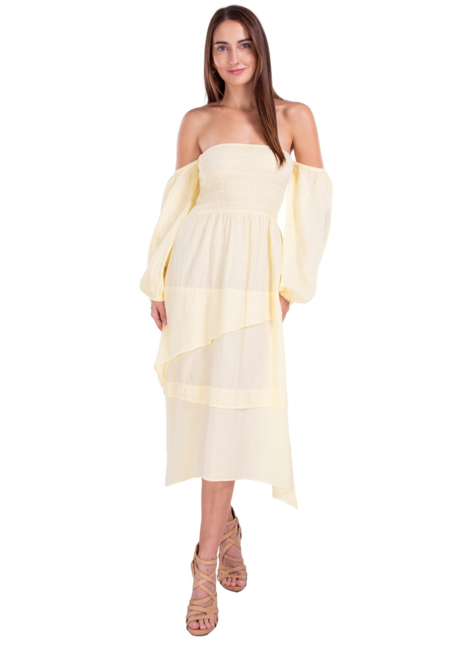 Calliope' Off Shoulder Midi Dress Baby Yellow - Seaspice Resort Wear