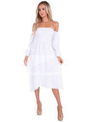 Calliope' Off Shoulder Midi Dress White - Seaspice Resort Wear