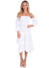 Calliope' Off Shoulder Midi Dress White - Seaspice Resort Wear