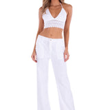 'Calypso' Flare Pants White - Seaspice Resort Wear