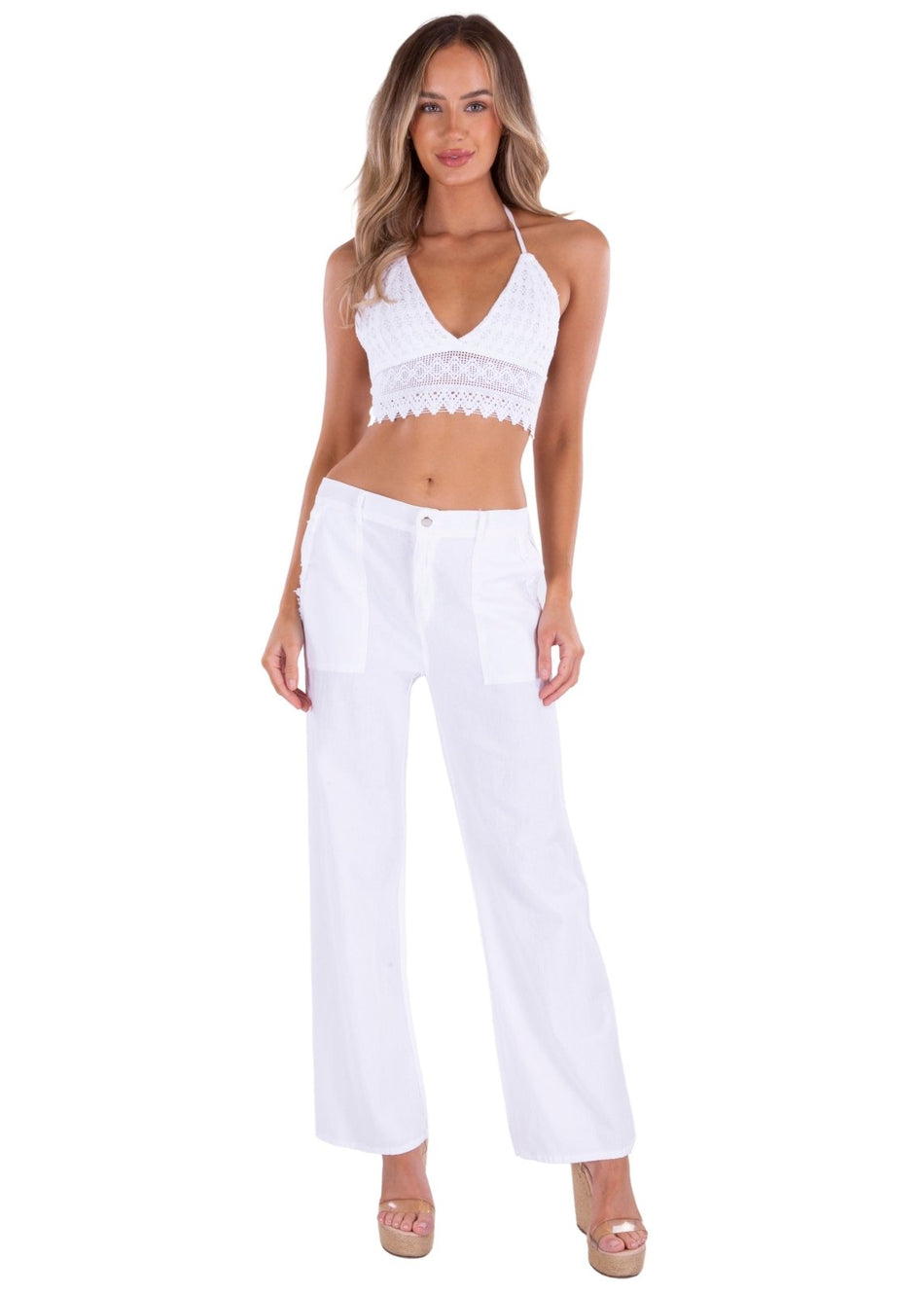 'Calypso' Flare Pants White - Seaspice Resort Wear