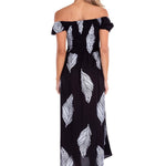 'Catalina' Off Shoulder Palm Print Dress Black - Seaspice Resort Wear