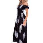 'Catalina' Off Shoulder Palm Print Dress Black - Seaspice Resort Wear