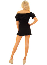 'Chiara' Shirred Mini Dress Black - Seaspice Resort Wear