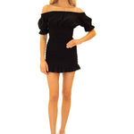 'Chiara' Shirred Mini Dress Black - Seaspice Resort Wear