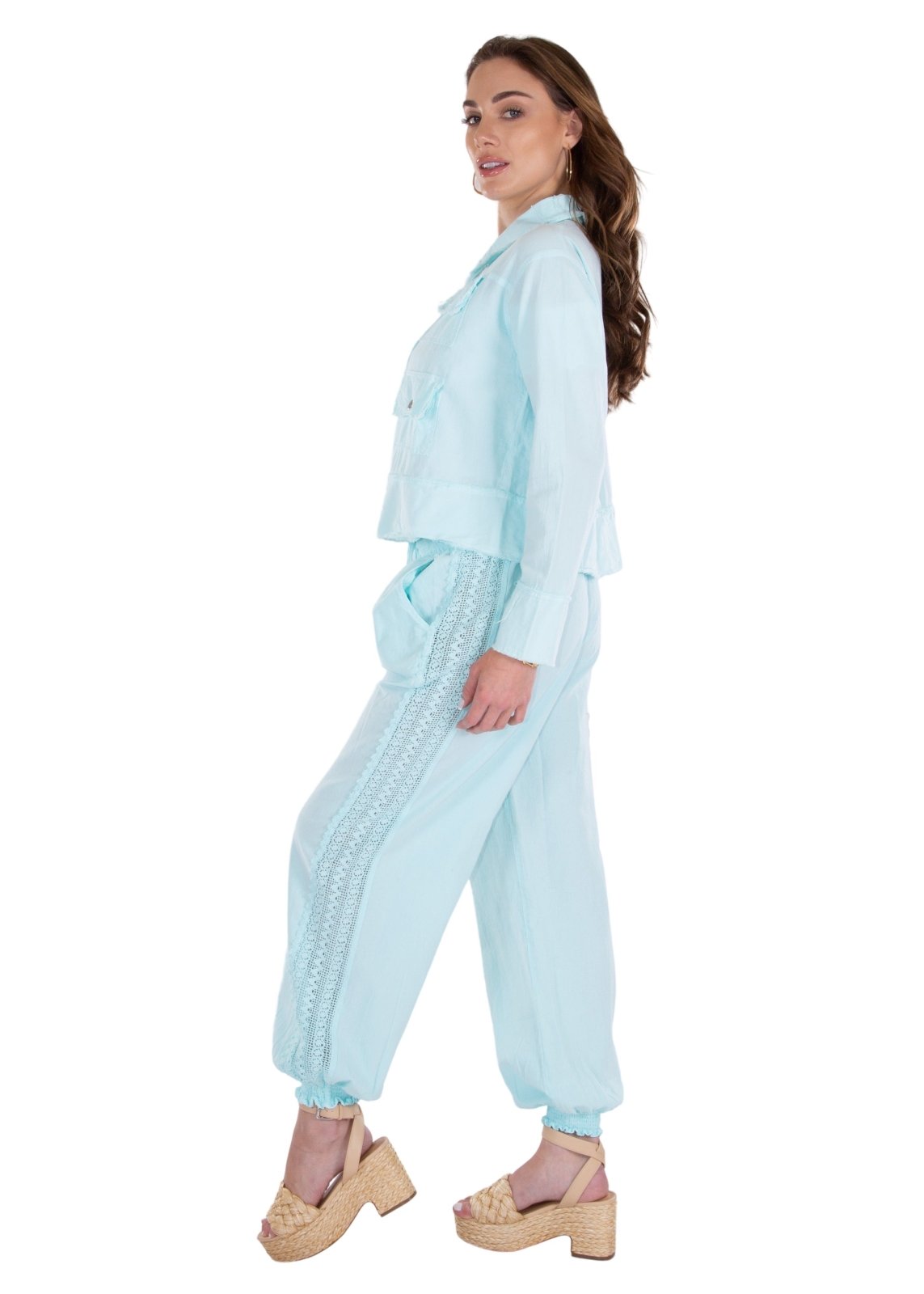 Chloe' Side Crochet Joggers Baby Pink - Seaspice Resort Wear