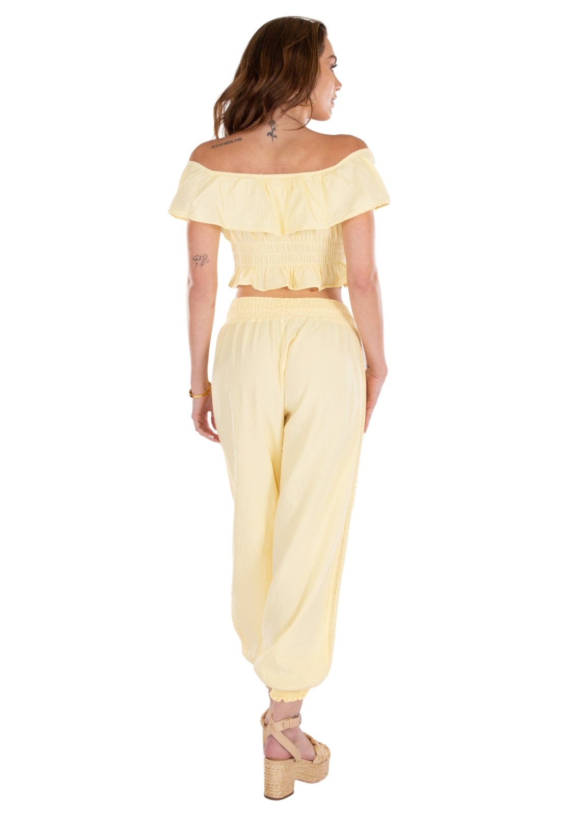 Chloe' Side Crochet Joggers Baby Yellow - Seaspice Resort Wear