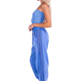 Chloe' Side Crochet Joggers Blue - Seaspice Resort Wear