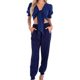 Chloe' Side Crochet Joggers Navy - Seaspice Resort Wear