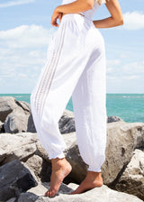 Chloe' Side Crochet Joggers White - Seaspice Resort Wear