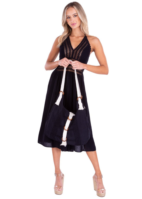 'Claudia' Cotton Bag Black - Seaspice Resort Wear