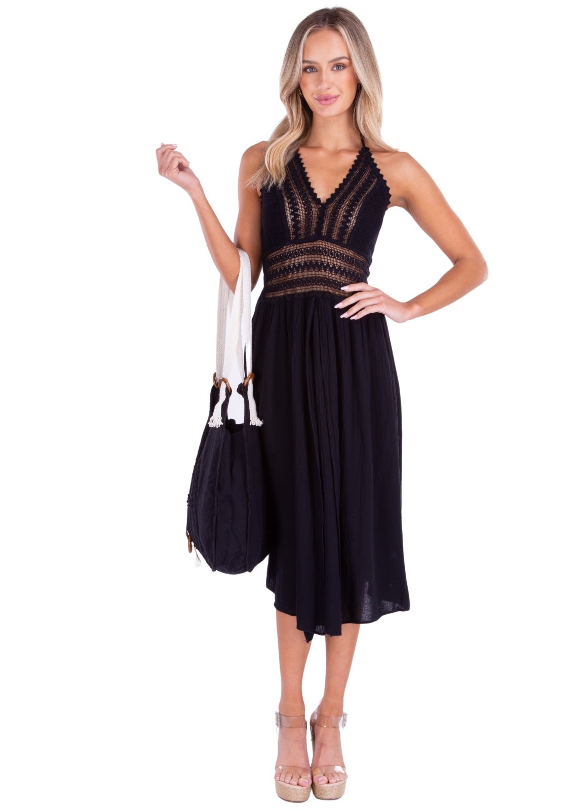 'Claudia' Cotton Bag Black - Seaspice Resort Wear