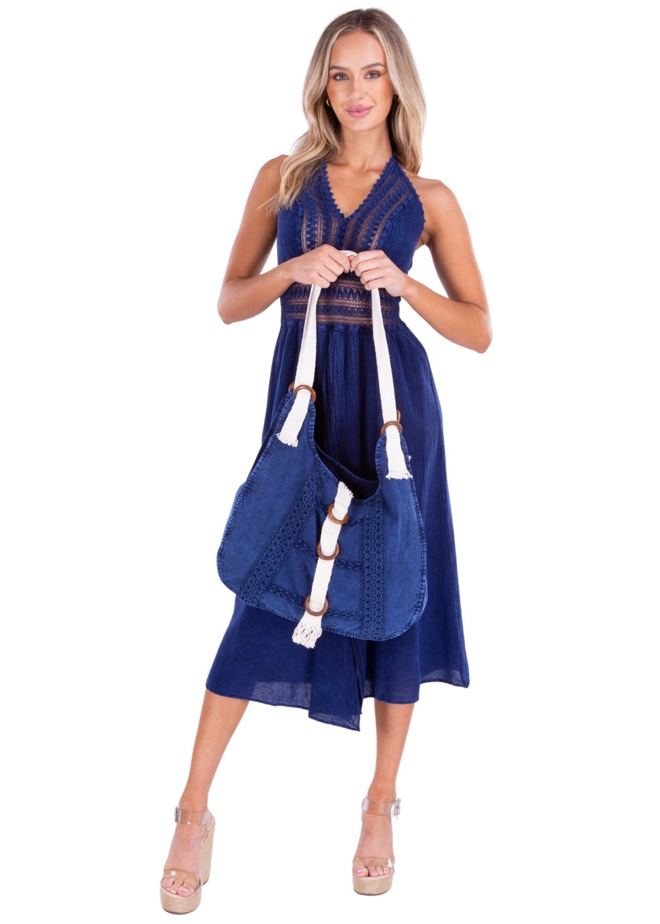 'Claudia' Cotton Bag Navy - Seaspice Resort Wear