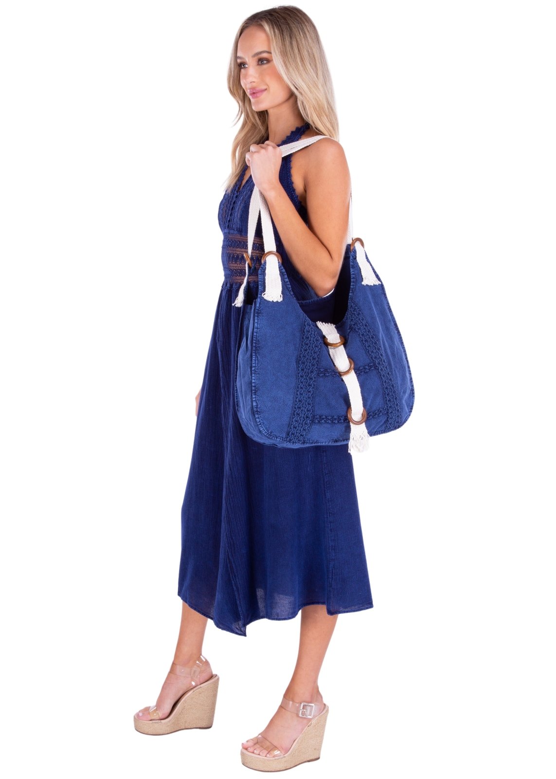 'Claudia' Cotton Bag Navy - Seaspice Resort Wear