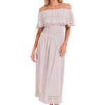 'Constance' Off Shoulder Maxi Dress Baby Beige - Seaspice Resort Wear