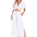 'Courtney' Wrap Tie Crop Top White - Seaspice Resort Wear