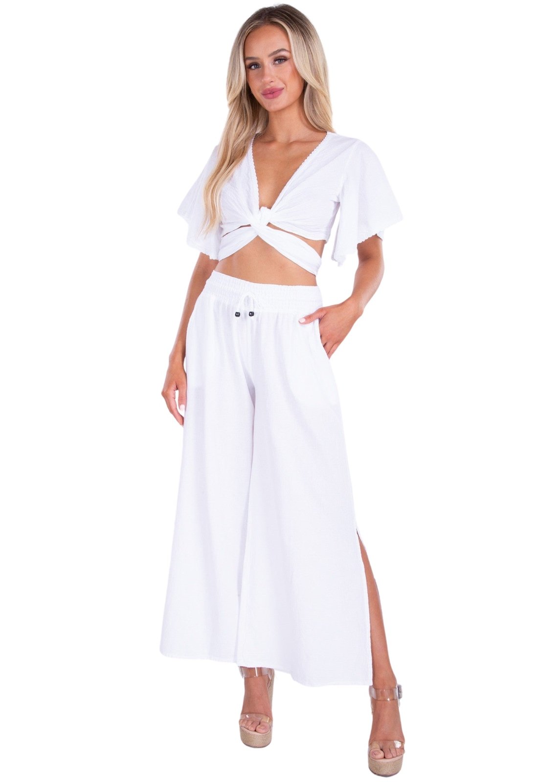 'Courtney' Wrap Tie Crop Top White - Seaspice Resort Wear