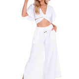 'Courtney' Wrap Tie Crop Top White - Seaspice Resort Wear